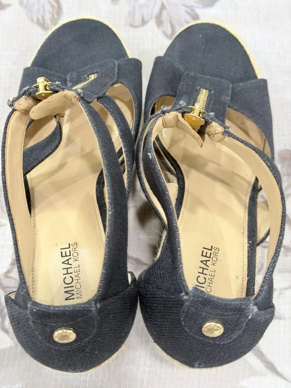 Michael Michael Kors Black Canvas Espadrille Wedge Sandals Estimated Sz 7.5 to 8